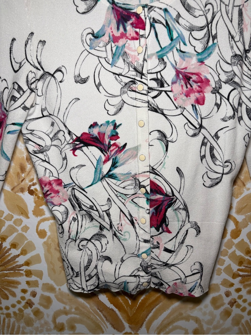 White House Black Market Floral Cardigan | Lightweight Button Front Sweater - Picture 9 of 12